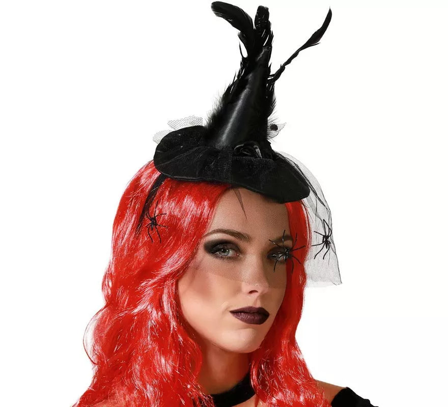 Translation missing: de.Diadema Mini Sombrero de Bruja Plumas Negro