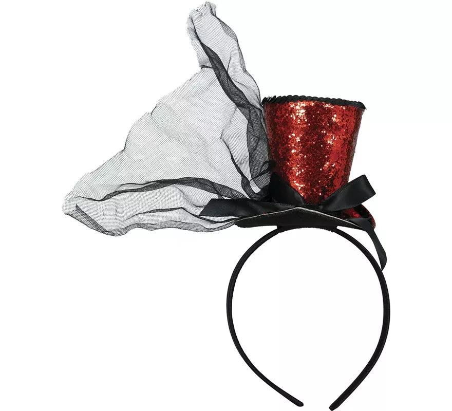 Diadema Minisombrero Chistera roja