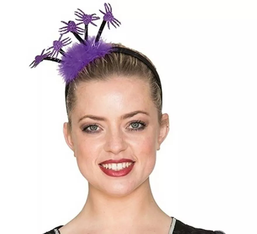 Translation missing: de.Diadema morada con plumas y arañas 23 cm