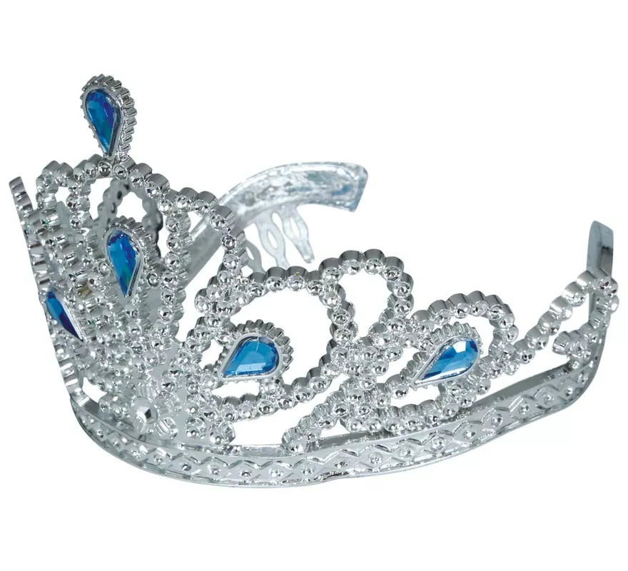 Diadema plateada con Piedras azules infantil