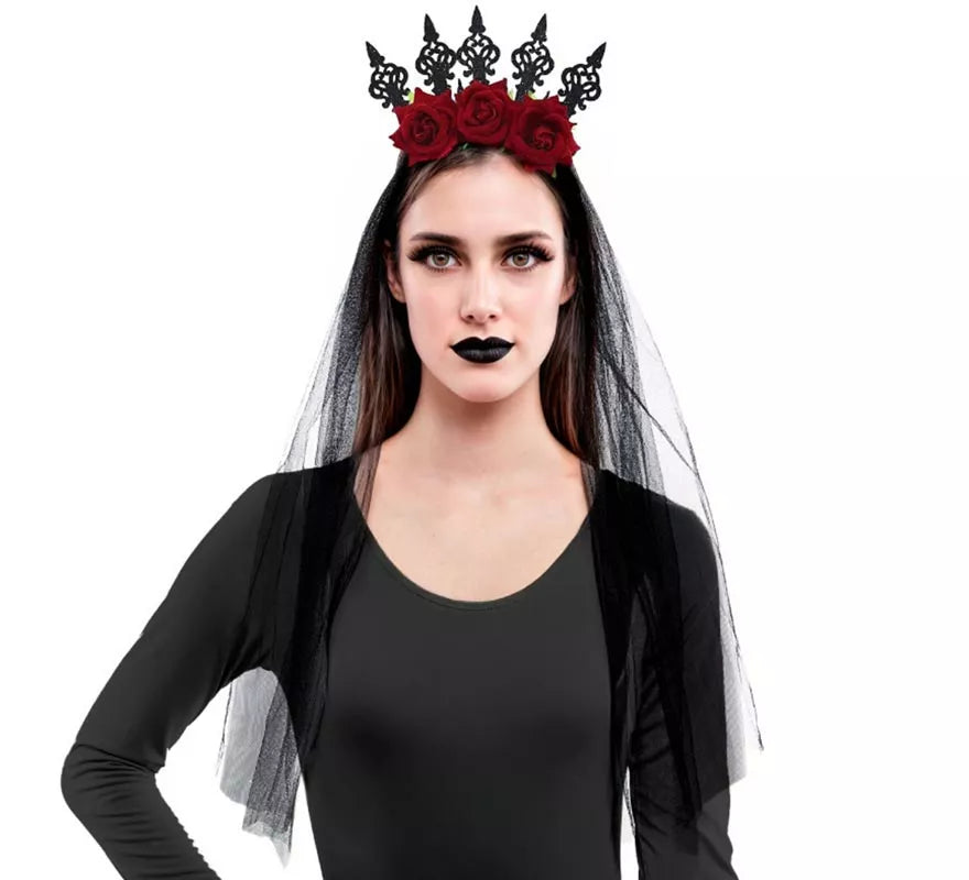 Translation missing: de.Diadema Rosas con Velo negro