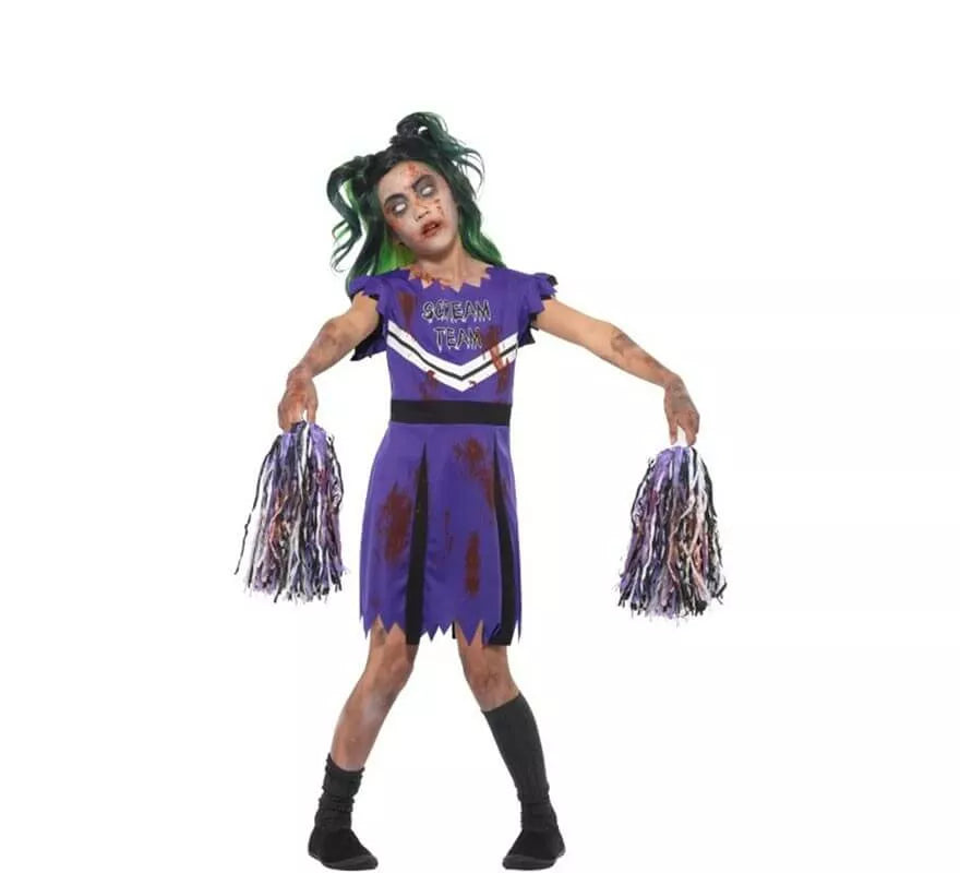 Translation missing: de.Disfraz Animadora Morada Zombie para niña