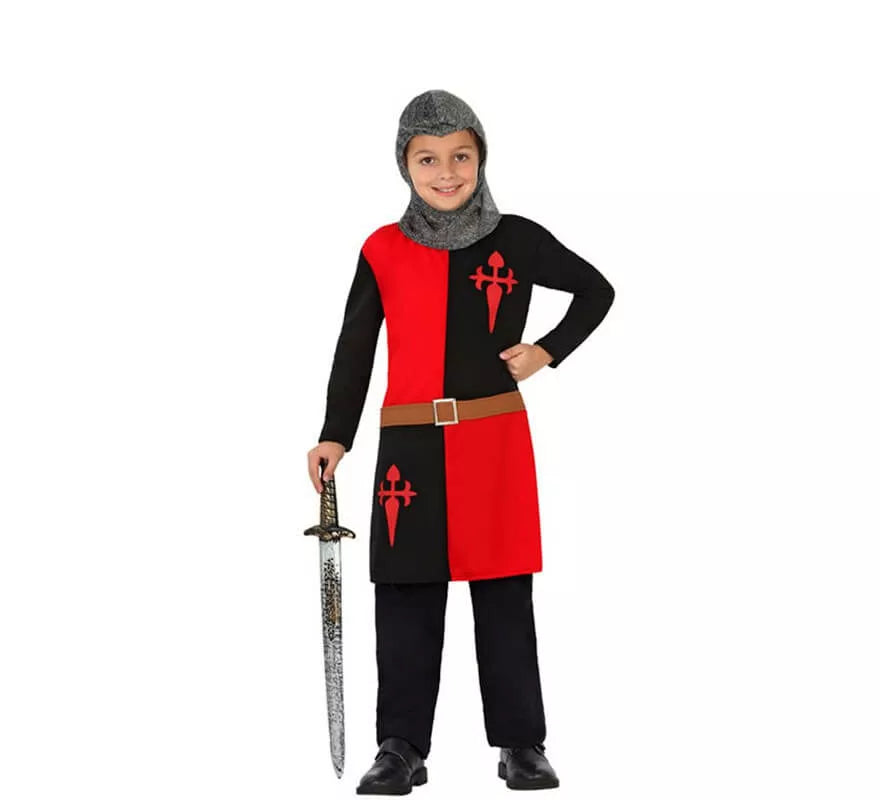Translation missing: de.Disfraz Caballero Medieval rojo y negro de niños