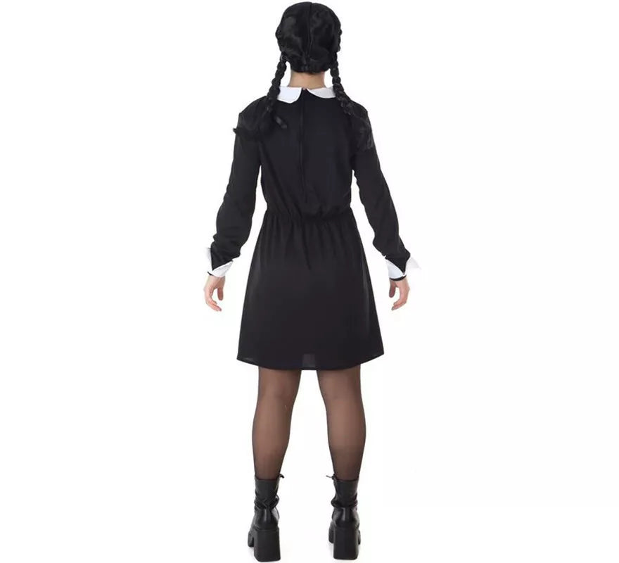 Translation missing: de.Disfraz con peluca de Niña Siniestra Clásico negro para mujer