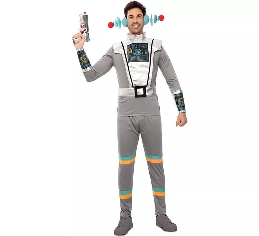 Translation missing: de.Disfraz de Agente Espacial gris con muñequeras para hombre
