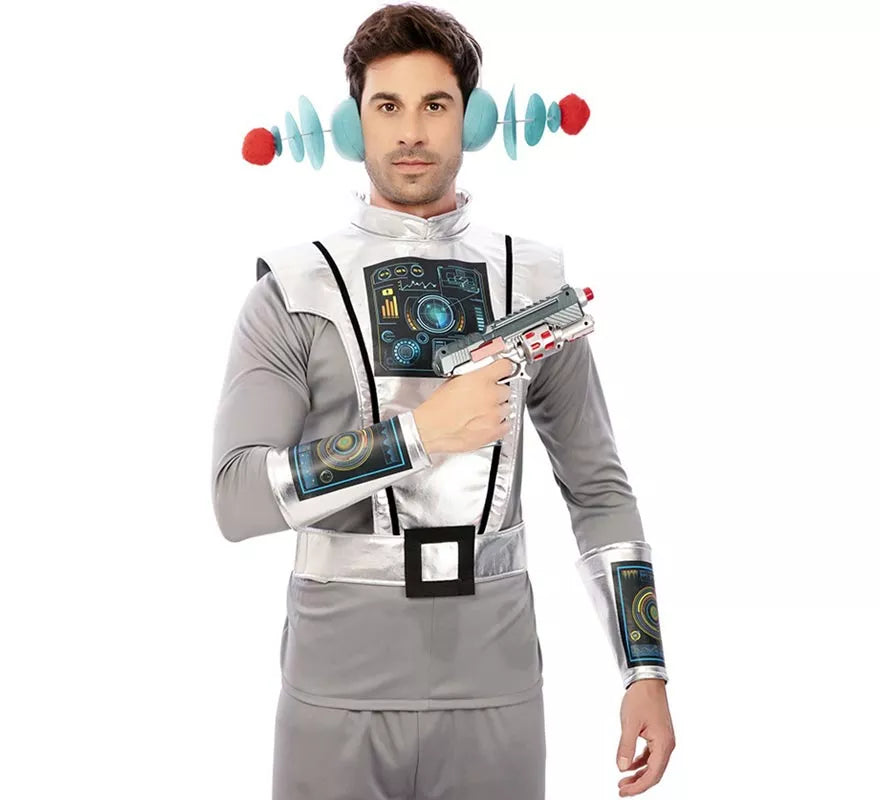 Translation missing: de.Disfraz de Agente Espacial gris con muñequeras para hombre
