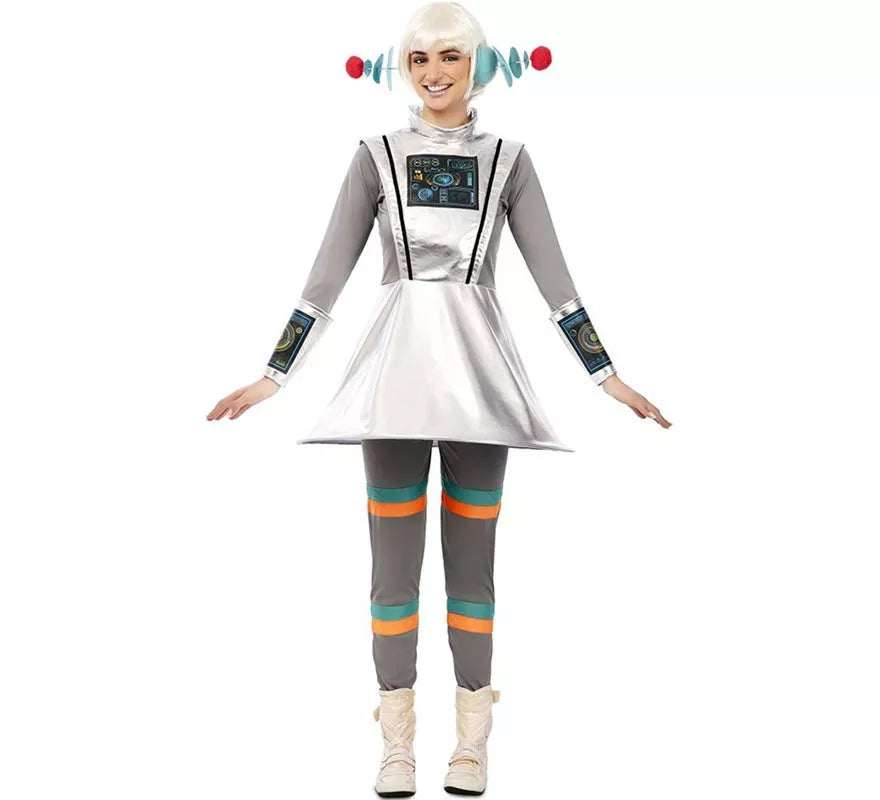 Translation missing: de.Disfraz de Agente Espacial gris con muñequeras para mujer