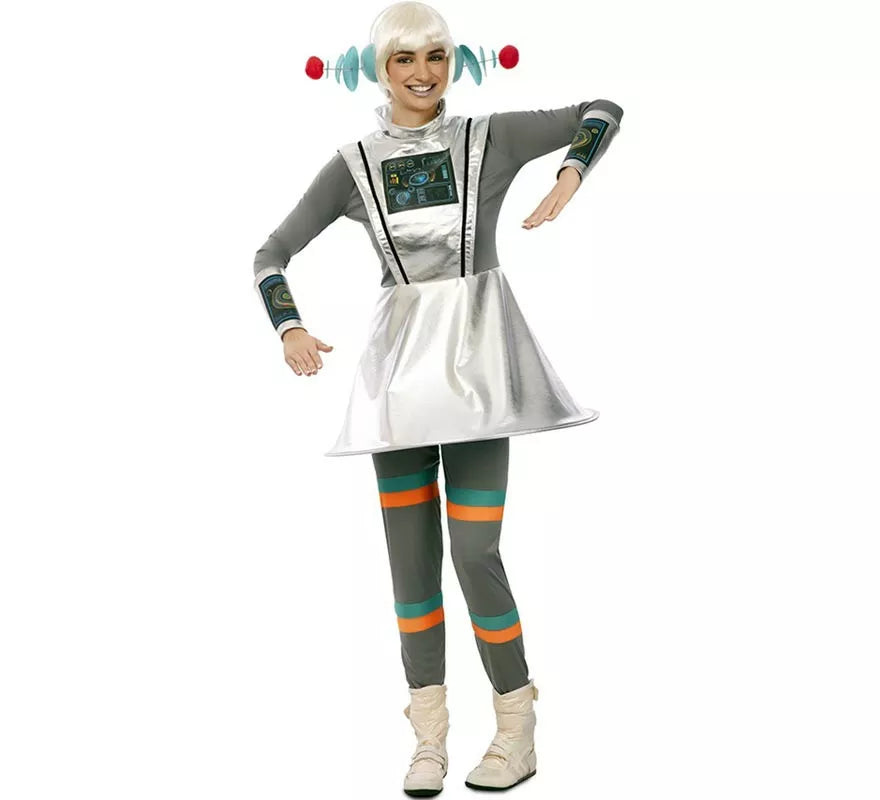 Translation missing: de.Disfraz de Agente Espacial gris con muñequeras para mujer
