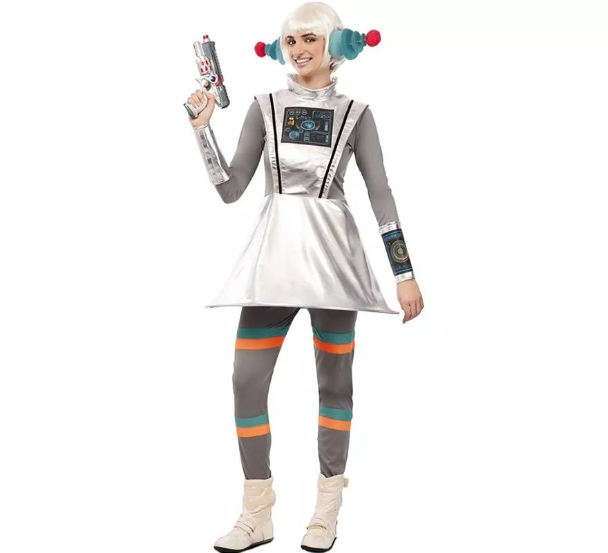 Translation missing: de.Disfraz de Agente Espacial gris con muñequeras para mujer