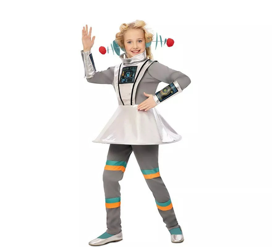Translation missing: de.Disfraz de Agente Espacial gris con muñequeras para niña