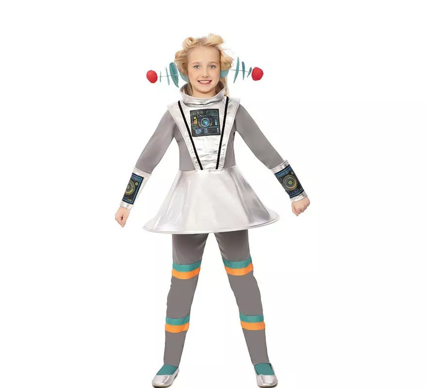 Disfraz de Agente Espacial gris con muñequeras para niña