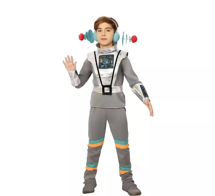 Translation missing: de.Disfraz de Agente Espacial gris con muñequeras para niño