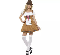 Traditionelles braunes und weißes deutsches Damenkostüm