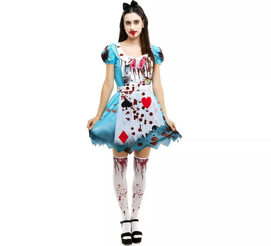 Translation missing: de.Disfraz de Alicia Zombie vestido azul clásico para mujer