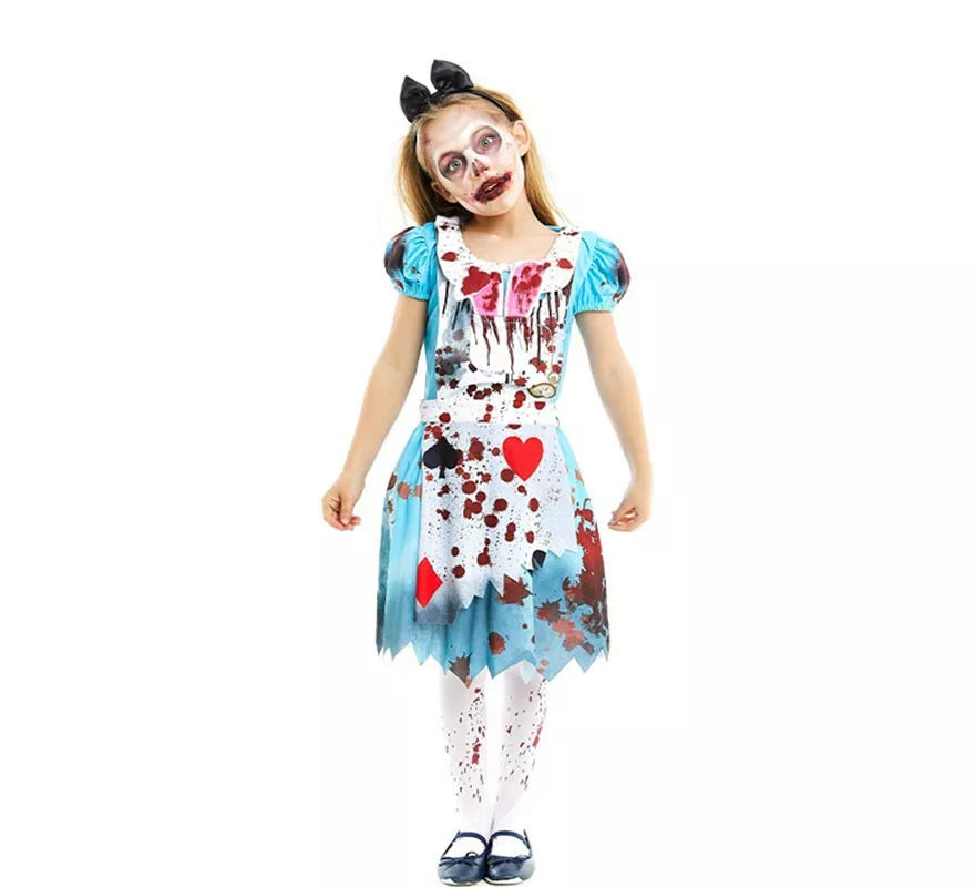 Translation missing: de.Disfraz de Alicia Zombie vestido azul clásico para niña y adolescente