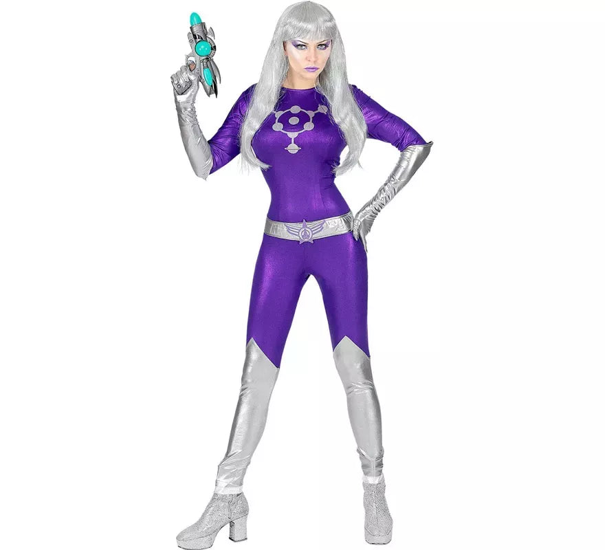 Disfraz de Alien Púrpura y Plateado para mujer