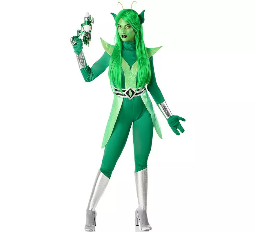 Disfraz de Alien verde y plateado para mujer
