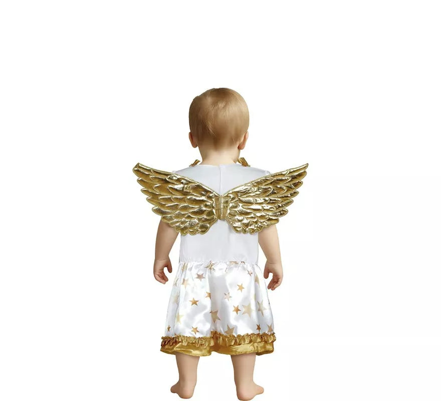 Disfraz de Ángel dorado en vestido blanco para bebé