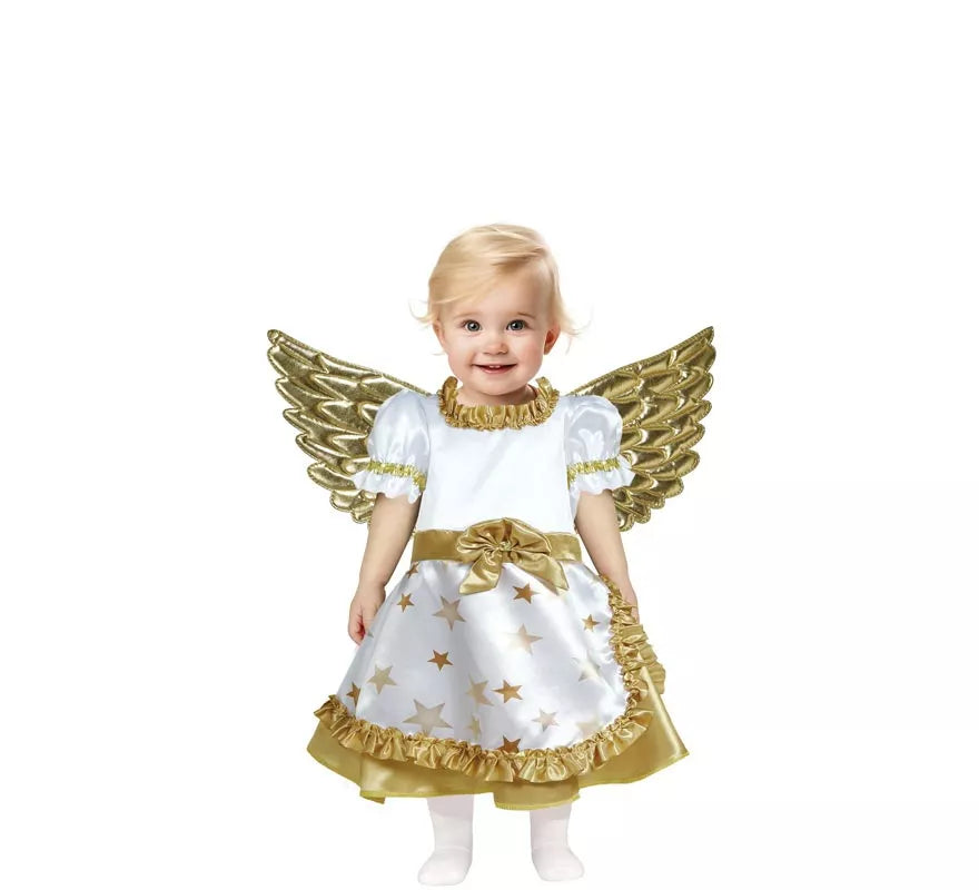 Translation missing: de.Disfraz de Ángel dorado en vestido blanco para bebé