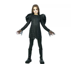 Schwarzes Engelskostüm im Kleid mit Löchern für Mädchen