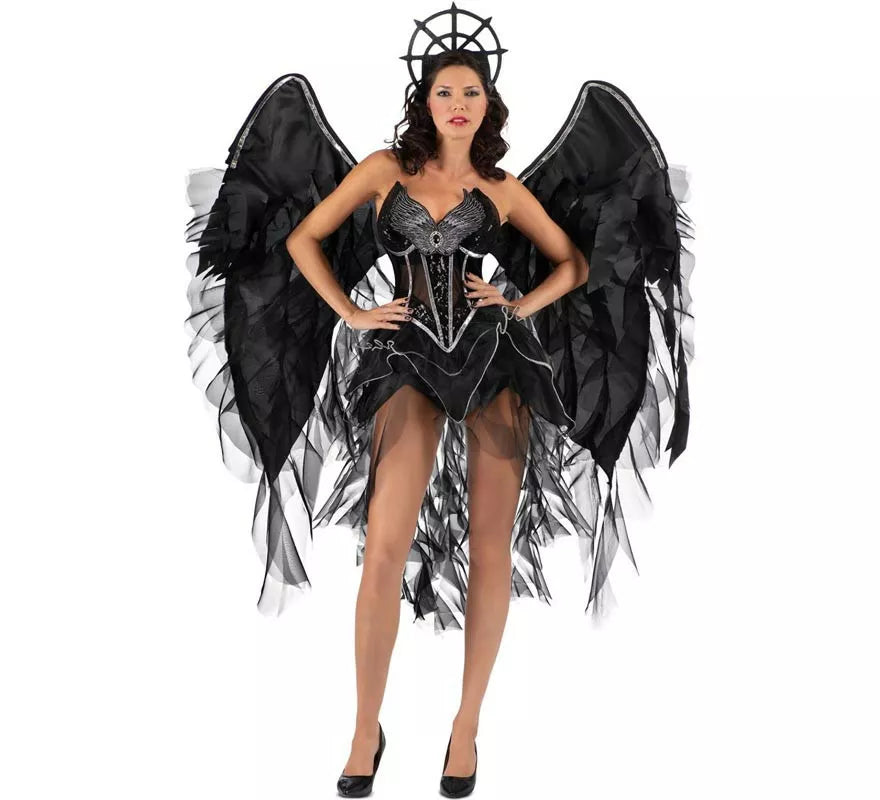 Translation missing: de.Disfraz de Ángel Oscuro con alas grandes para mujer
