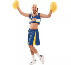 Blaues und gelbes Cheerleader-Kostüm für einen Mann