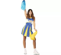 Blaues und gelbes Cheerleader-Kostüm für Damen