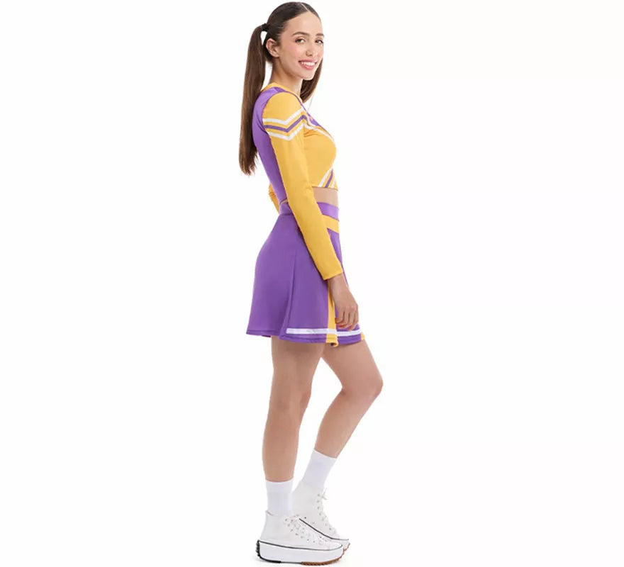 Disfraz de Animadora Cheerleader morado para mujer