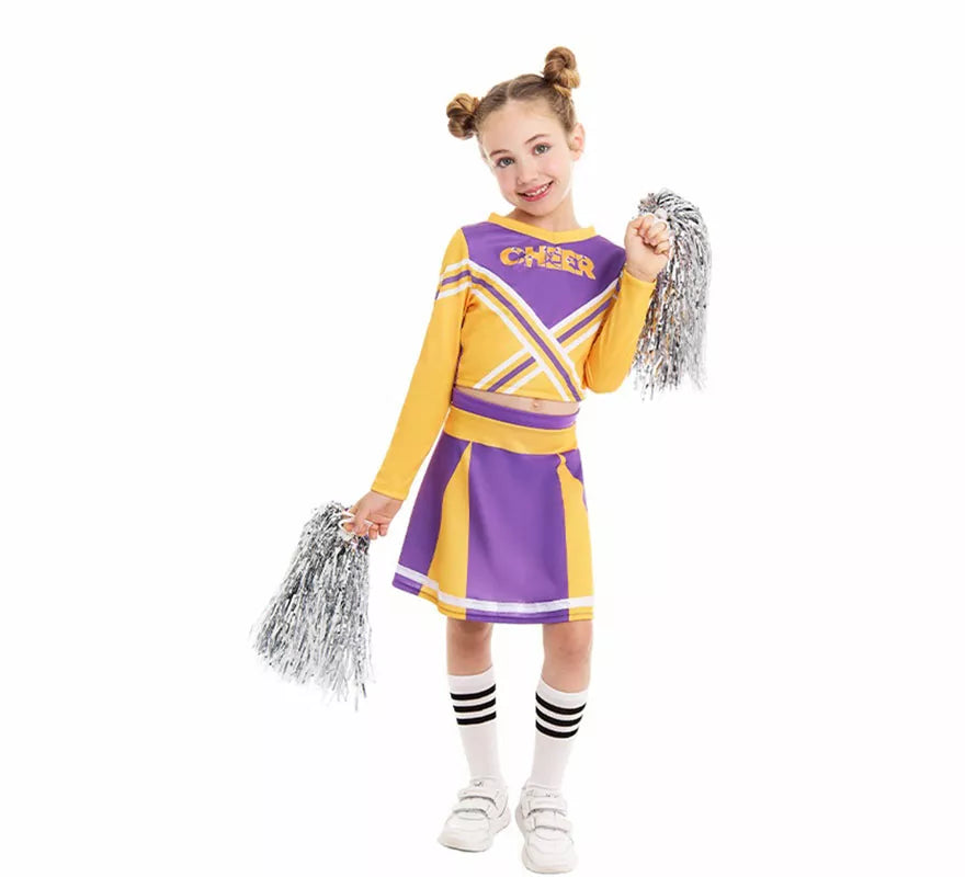 Translation missing: de.Disfraz de Animadora Cheerleader morado para niña