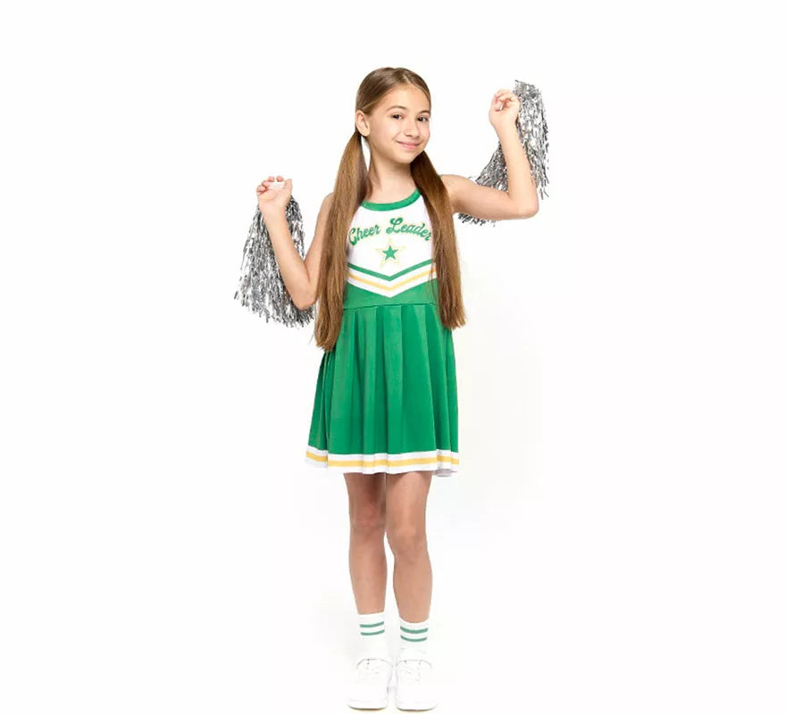 Translation missing: de.Disfraz de Animadora Cheerleader verde para niña