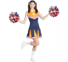 Orange und blaues Cheerleader-Kostüm für Damen