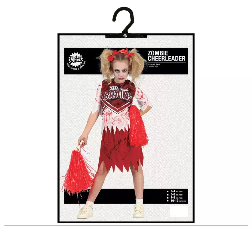 Translation missing: de.Disfraz de Animadora Roja y Blanco Zombie para niña