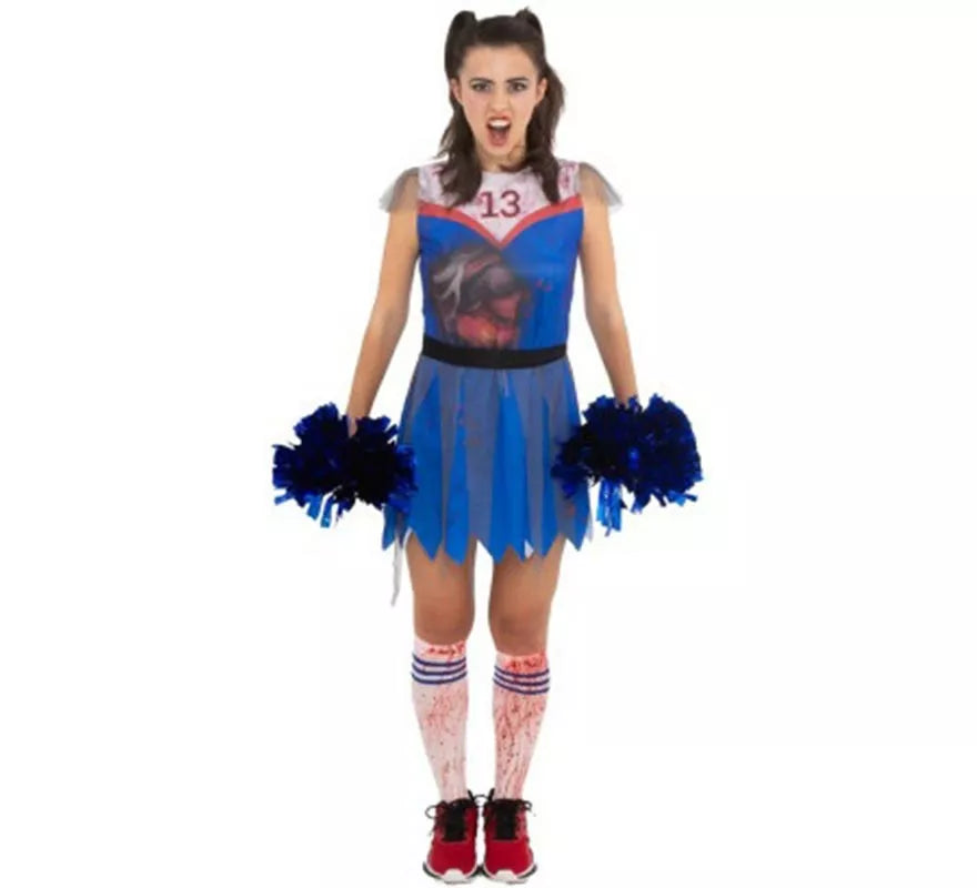 Translation missing: de.Disfraz de Animadora Zombie azul para mujer