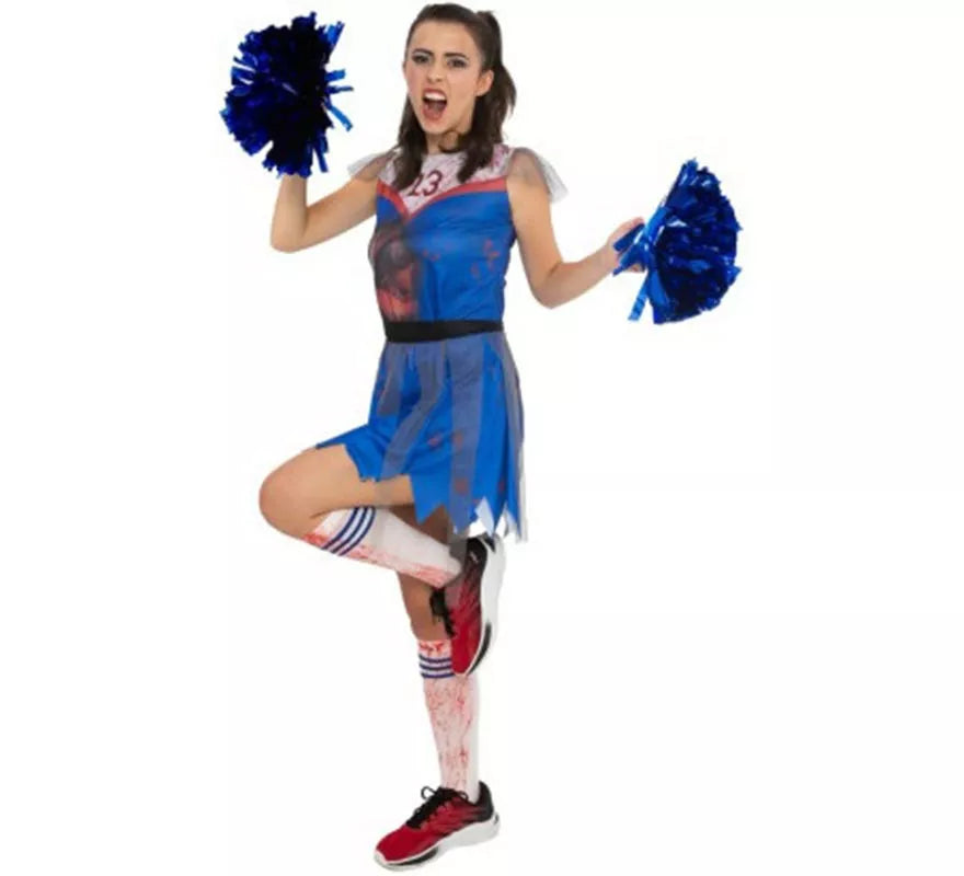 Translation missing: de.Disfraz de Animadora Zombie azul para mujer