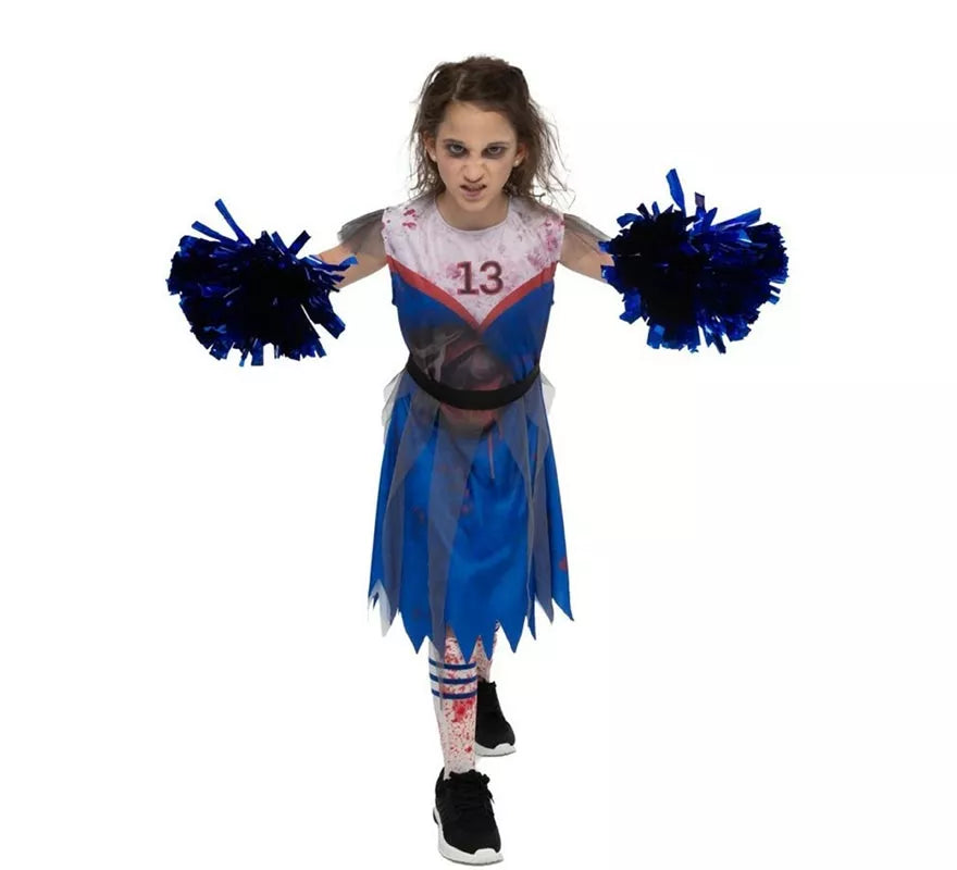 Translation missing: de.Disfraz de Animadora Zombie azul para niña