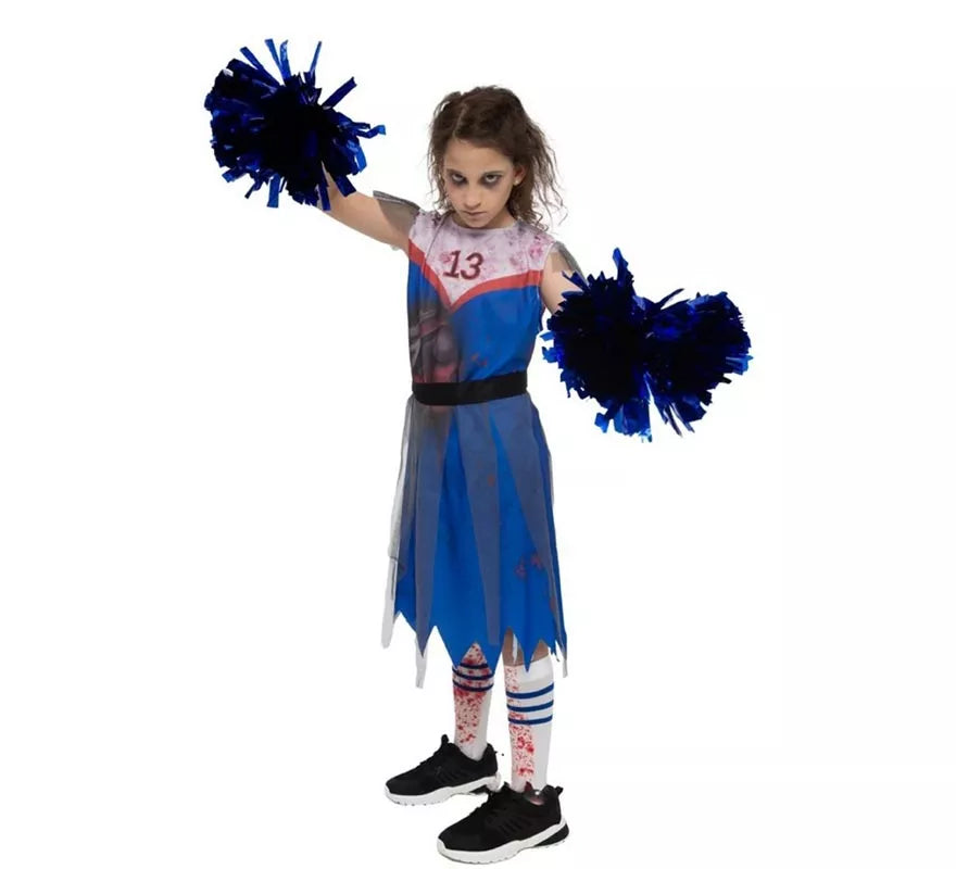 Translation missing: de.Disfraz de Animadora Zombie azul para niña
