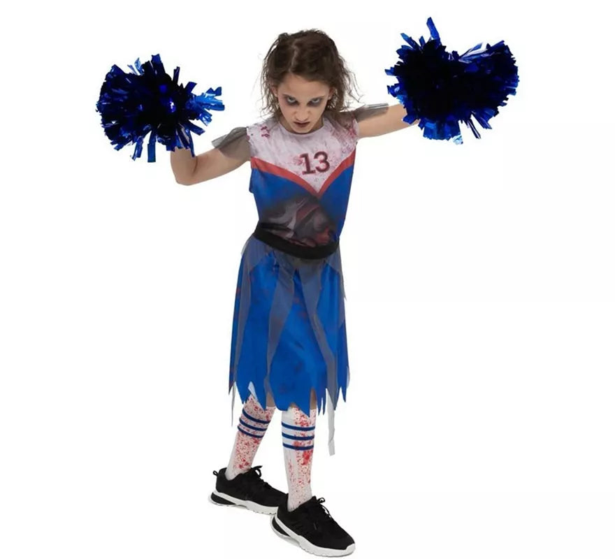Disfraz de Animadora Zombie azul para niña