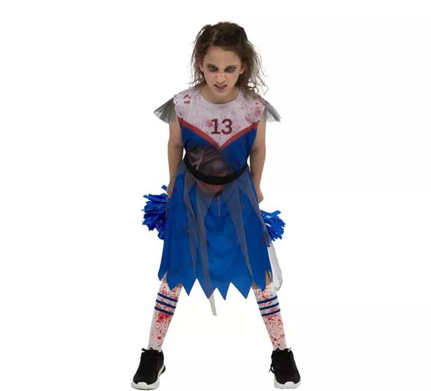 Disfraz de Animadora Zombie azul para niña