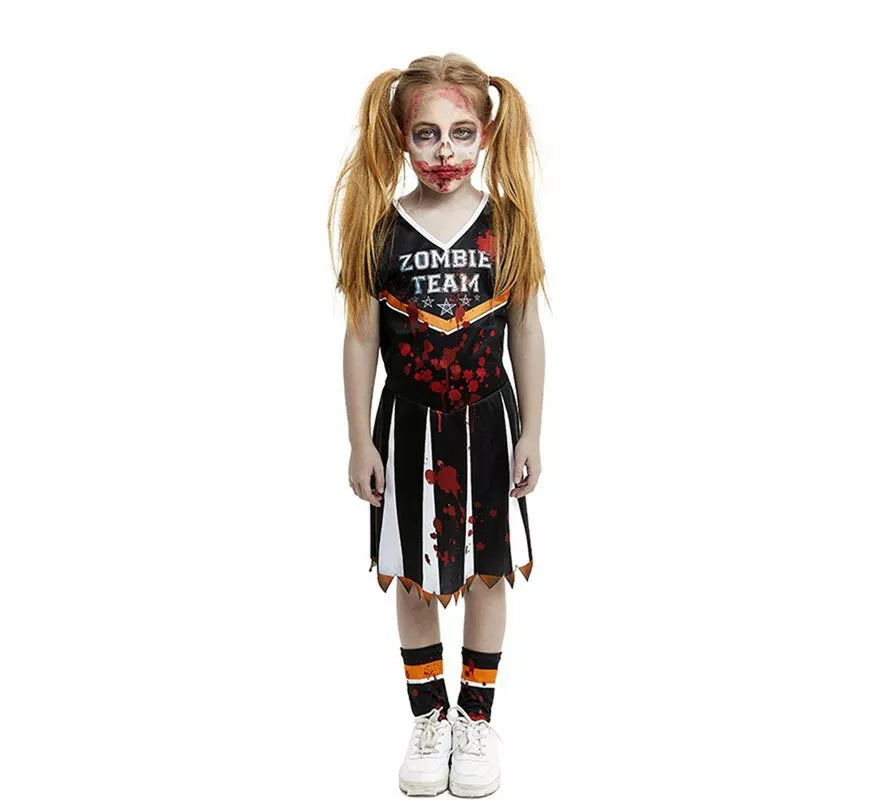 Translation missing: de.Disfraz de Animadora Zombie Team negro para niña y adolescente