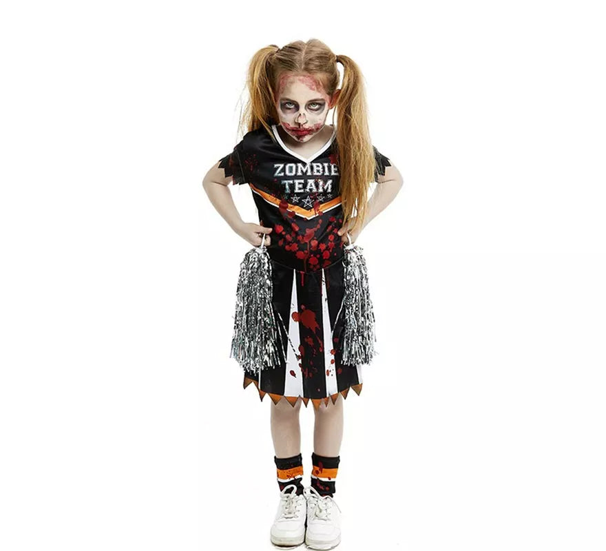 Translation missing: de.Disfraz de Animadora Zombie Team negro para niña y adolescente