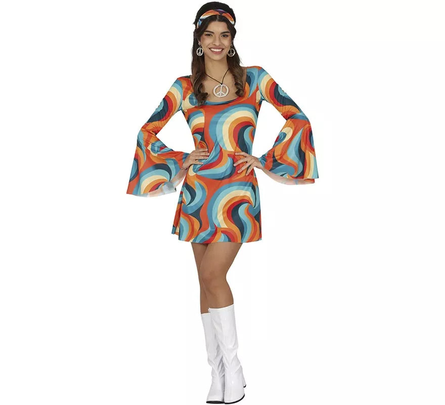 Translation missing: de.Disfraz de Años 70 curvas multicolor para mujer