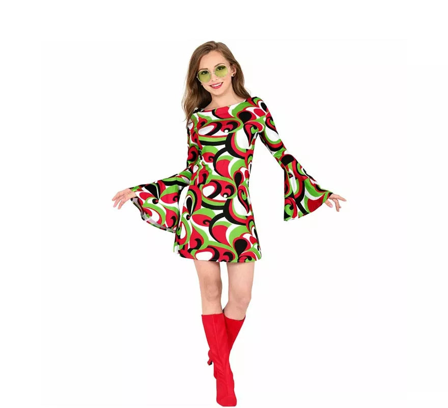 Translation missing: de.Disfraz de Años 70 Groovy Style Vestido Corto para mujer