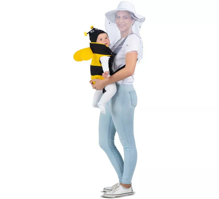 Translation missing: de.Disfraz de Apicultor y Abeja con cubremochila para adulto y bebé