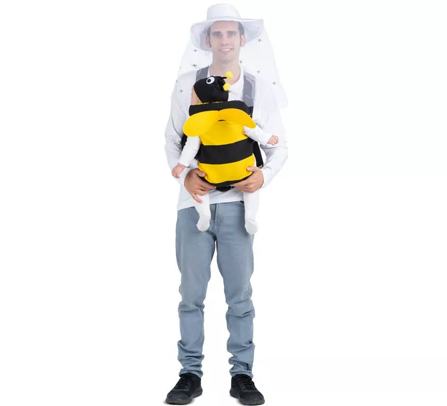 Translation missing: de.Disfraz de Apicultor y Abeja con cubremochila para adulto y bebé