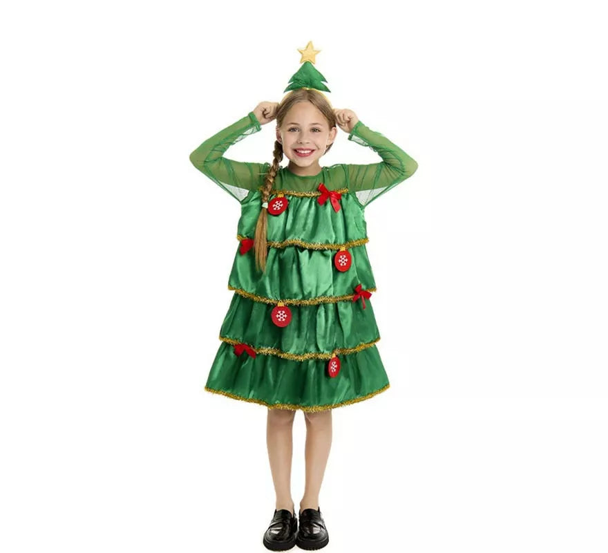 Translation missing: de.Disfraz de Árbol de Navidad con volantes y diadema para niña