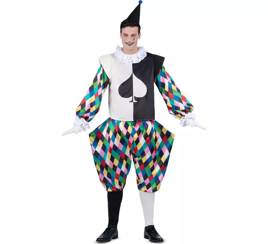 Disfraz de Arlequín negro y multicolor para hombre