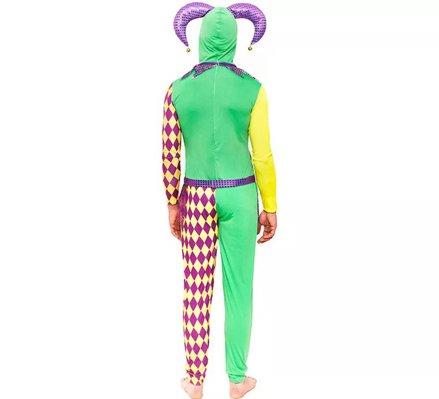 Translation missing: de.Disfraz de Arlequín púrpura y verde a cuadros para hombre