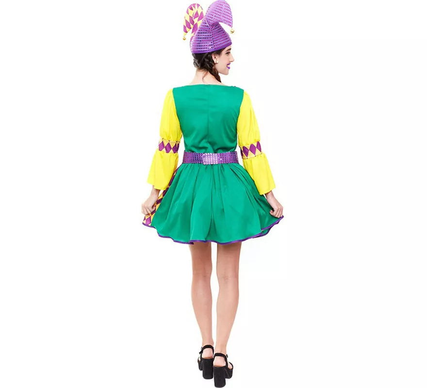Translation missing: de.Disfraz de Arlequín púrpura y verde a cuadros para mujer