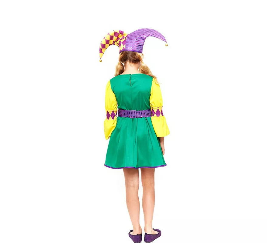 Translation missing: de.Disfraz de Arlequín púrpura y verde a cuadros para niña