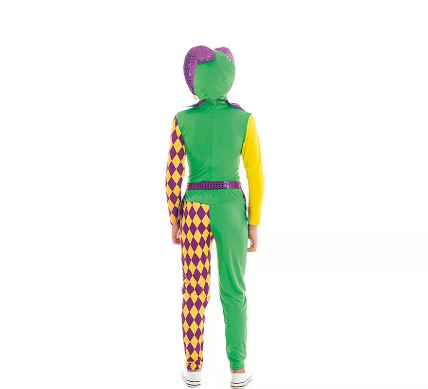 Translation missing: de.Disfraz de Arlequín púrpura y verde a cuadros para niño